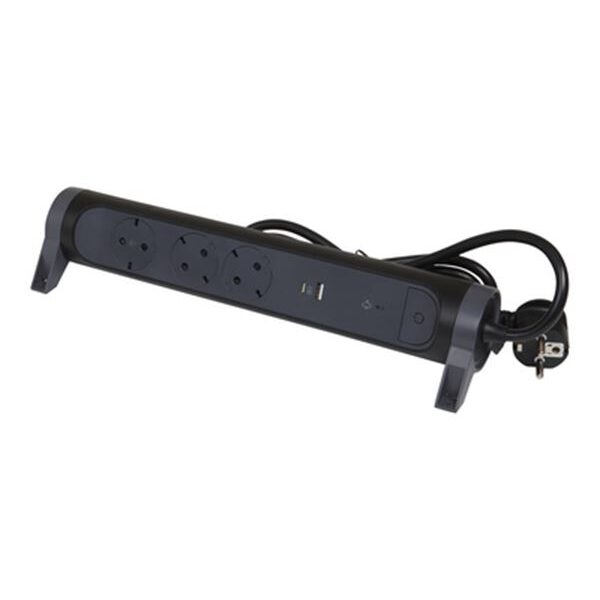 Legrand SurgeArrest 3 Outlets 1.5m Cable SPD Black/Grey Rotating