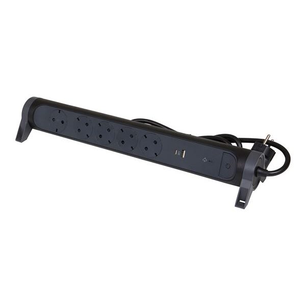 Legrand SurgeArrest 5 Outlets 1.5m Cable SPD Black/Grey Rotating