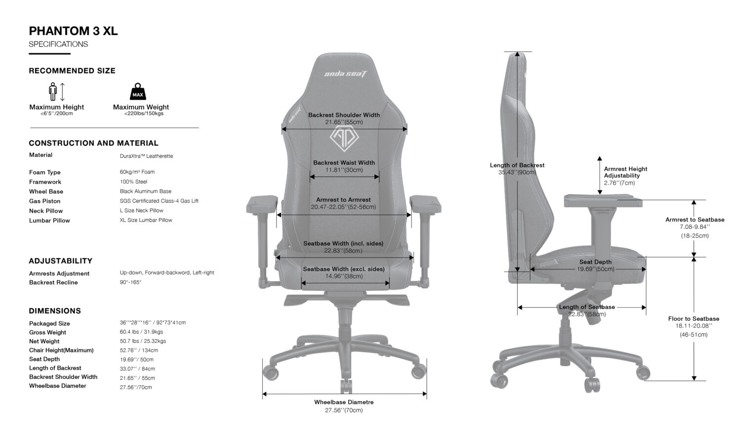 ANDA SEAT Gaming Chair Phantom 3 XL Black - Εικόνα 5