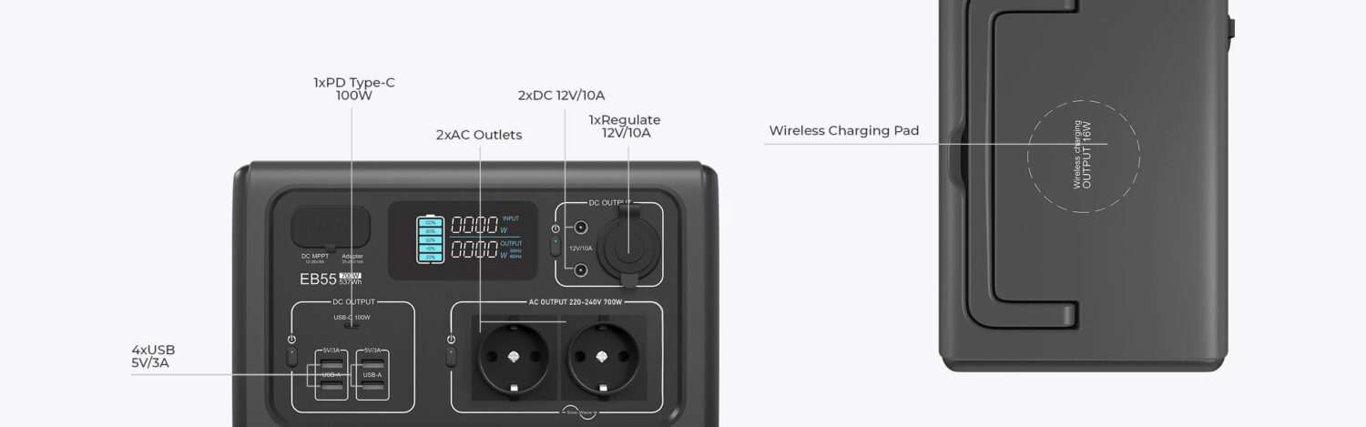 BLUETTI Power Station EB55, 700W AC Outlet 537Wh - Image 3