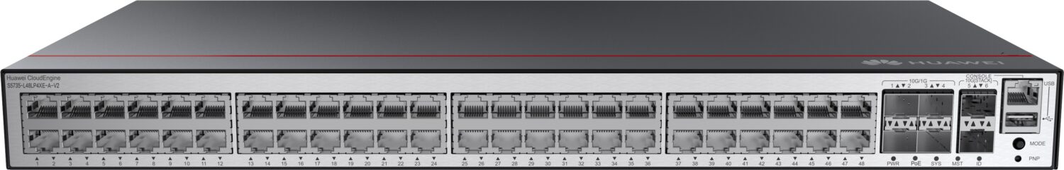 HUAWEI S5735-L48LP4XE-A-V2 (48*10/100/1000BASE-T ports, 4*10GE SFP+ ports, 2*12GE stack ports, PoE+, AC power)
