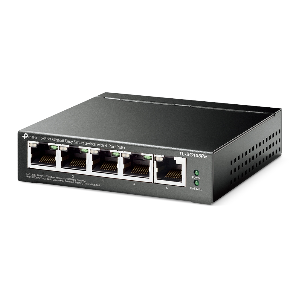 Alternative view of TP-LINK SWITCH SG-TL105PE 5xGBIT POE+ MANAGED