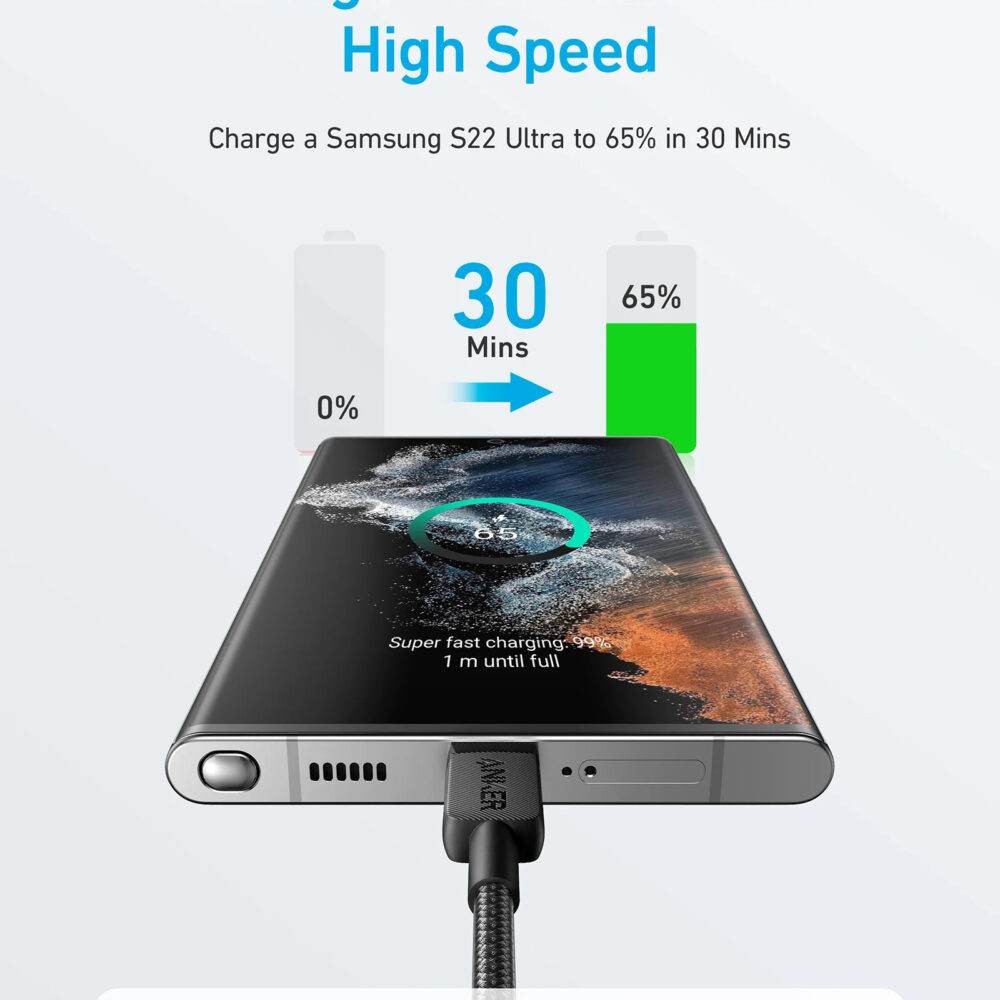 Alternative view of ANKER 322 USB-C to USB-C Cable 480MBps, 60W, 0.9m Black