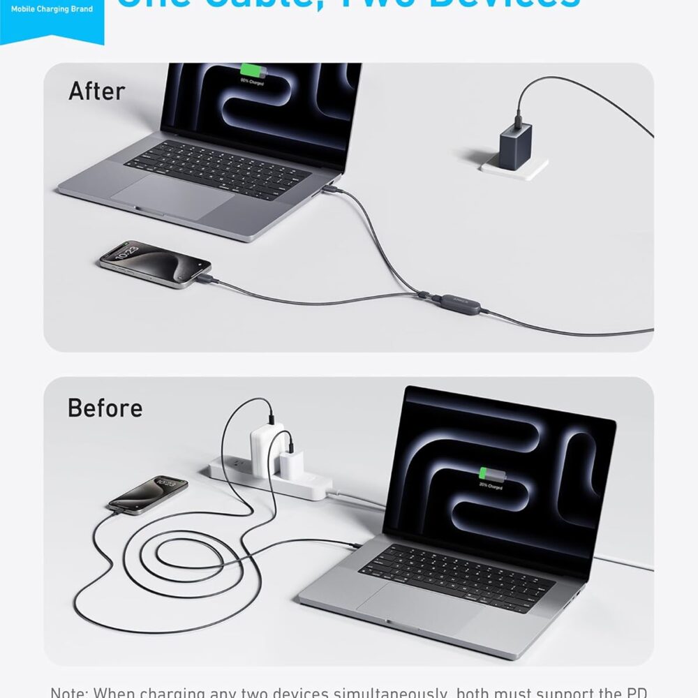 Alternative view of Anker USB Cable Type-C to 2 x Type-C 140W 1.2m