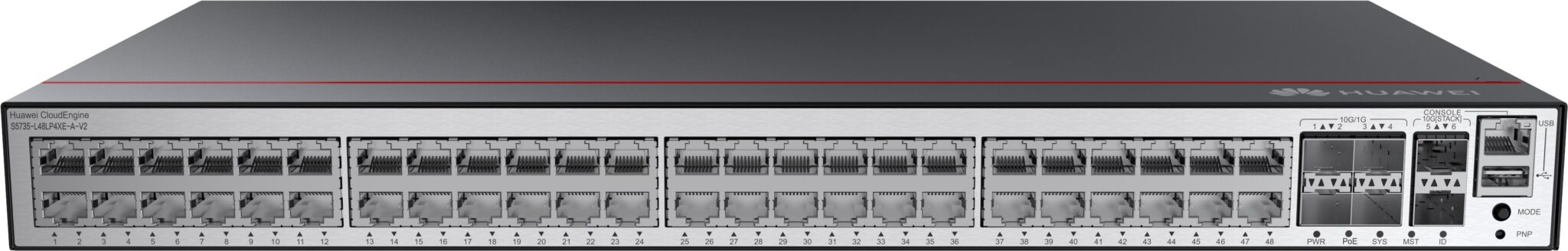 HUAWEI S5735-L48LP4XE-A-V2 (48*10/100/1000BASE-T ports, 4*10GE SFP+ ports, 2*12GE stack ports, PoE+, AC power)