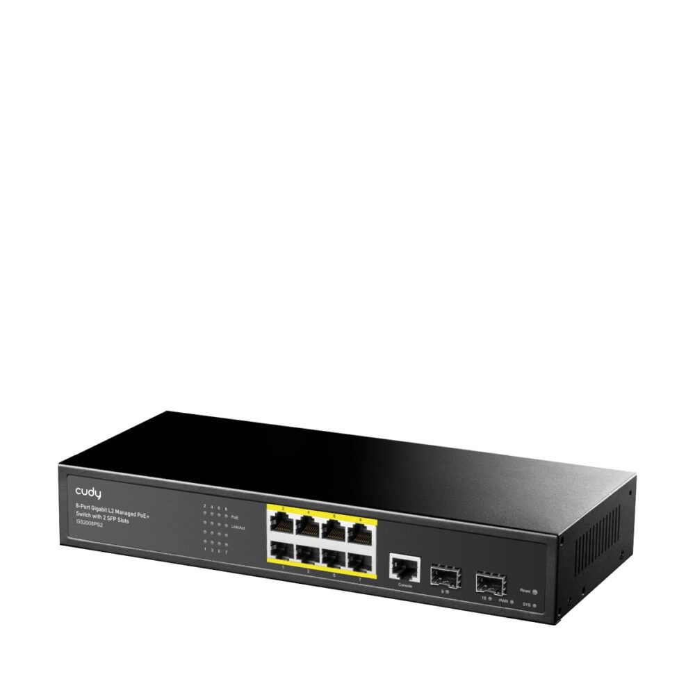 Alternative view of CUDY Switch GS2008PS2 8-GbE PoE L2 Managed with 2-SFP
