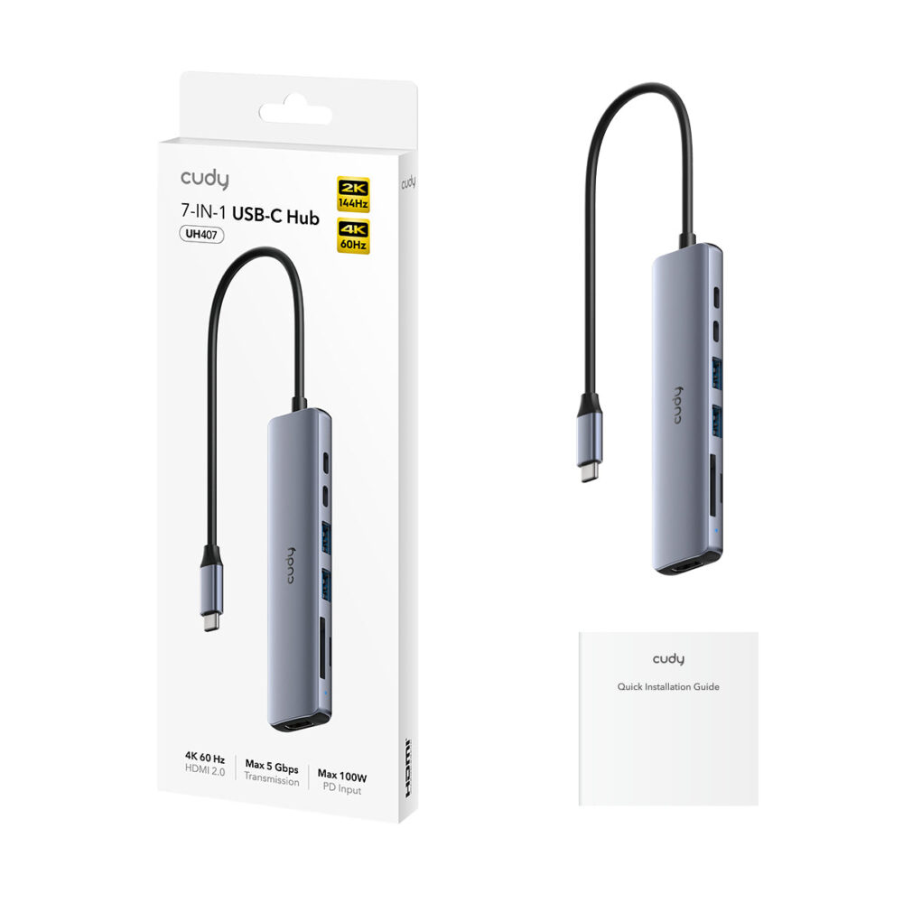 Alternative view of CUDY USB-C Hub UH407 7-In-1 HDMI SD/TF 4K