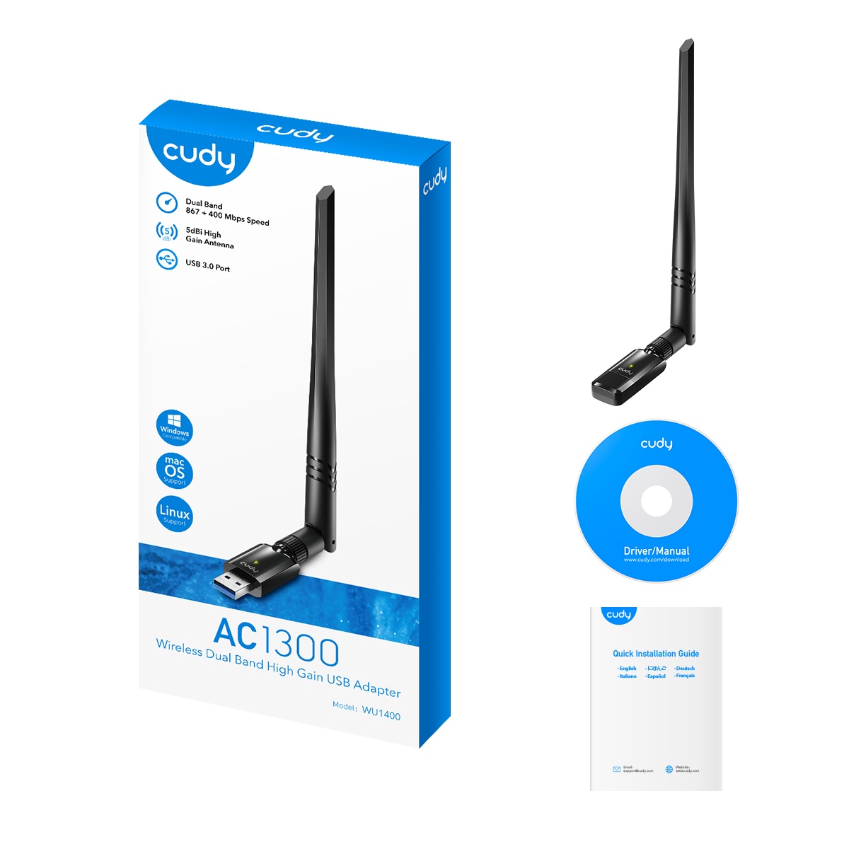 CUDY Wi-Fi High-Gain USB Adapter WU1400 AC1300 - Image 4