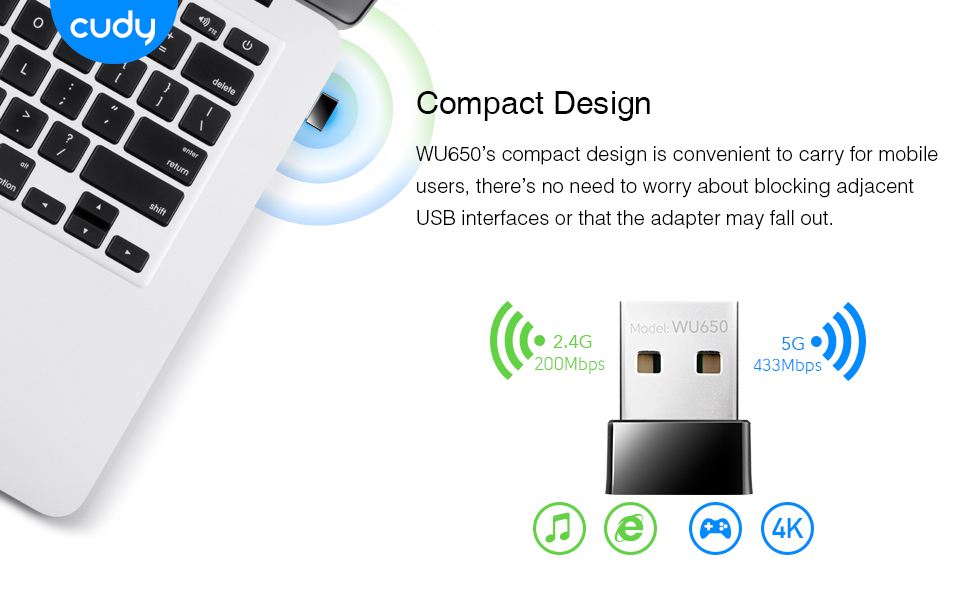 Alternative view of CUDY Wi-Fi USB Adapter WU650 AC650