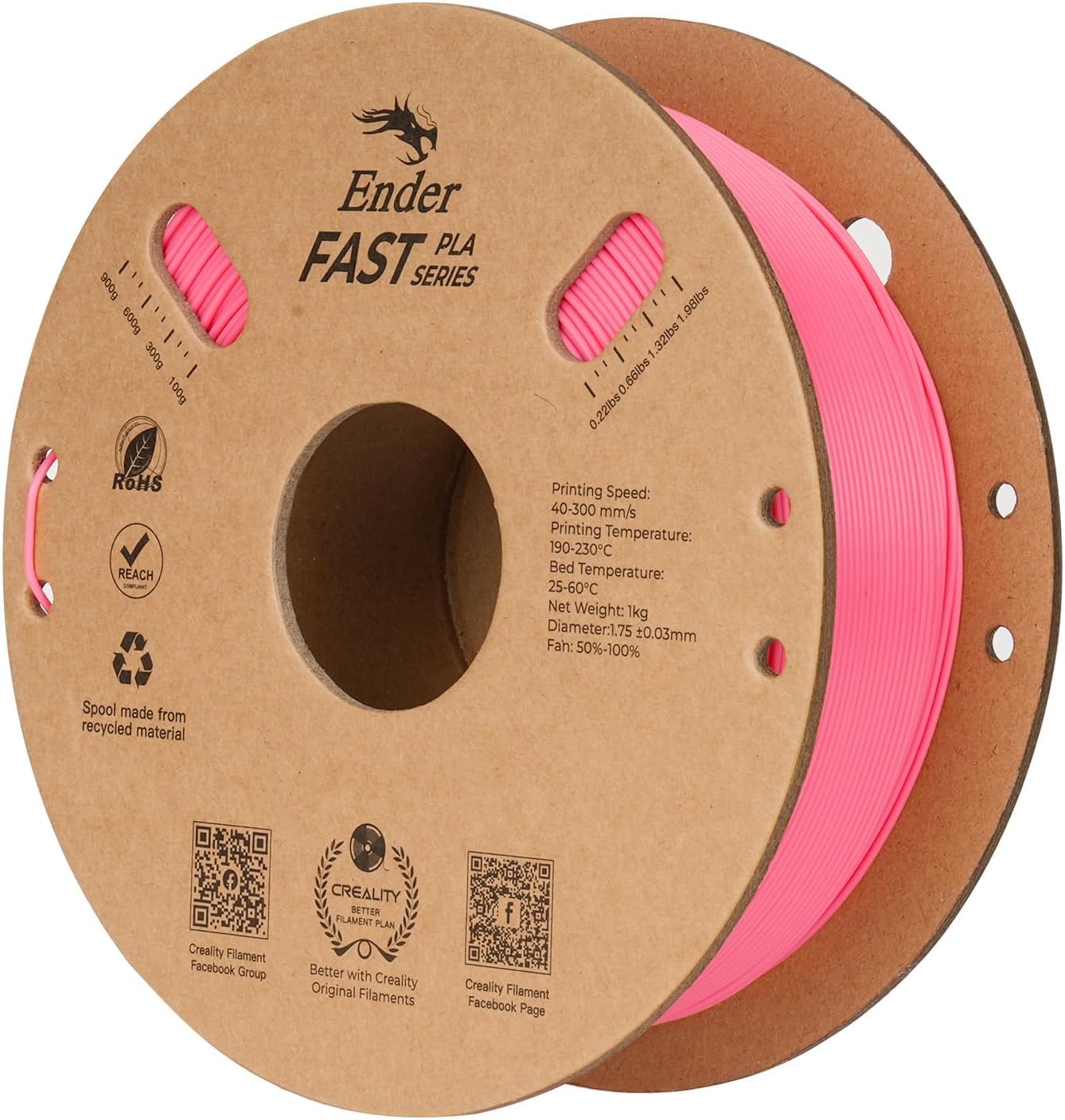 Creality Ender Fast PLA Powder Pink 300mm/s 3D Printer Filament 1 kg Spool,1.89 - Image 2