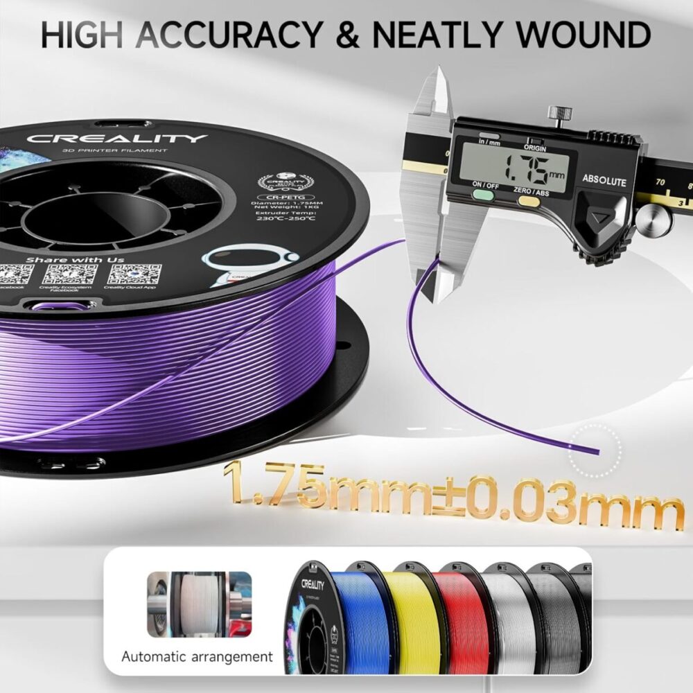 Alternative view of Creality CR-PETG Purple 3D Printer Filament, Hard Glossy, Tensile Str. 49MPA, 1 kg Spool1.75
