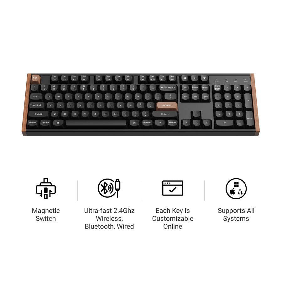 Alternative view of Keychron K10 HE (K10H-F1) Special Wood Edition Wireless Magnetic Hall Effect RGB Keyboard 100% US