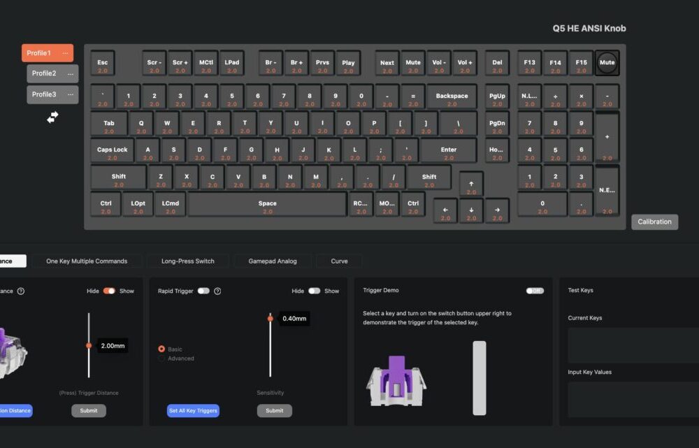 Alternative view of Keychron Q5 HE (Q5H-M1) QMK Wireless Custom Hall Effect Keyboard Purple Switch 96% US Layout