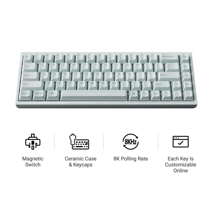 Alternative view of Keychron Q16 HE (Q16HW-L1) QMK Ceramic Custom Hall Effect Keyboard RGB Lime Switch 65% US Green