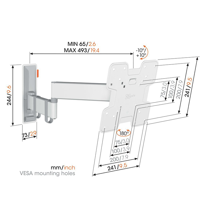 Alternative view of Vogel's TVM 3243WH Eπιτοίχια βάση πλήρους κίνησης για τηλεοράσεις 19''-43'' 15kg (λευκό)