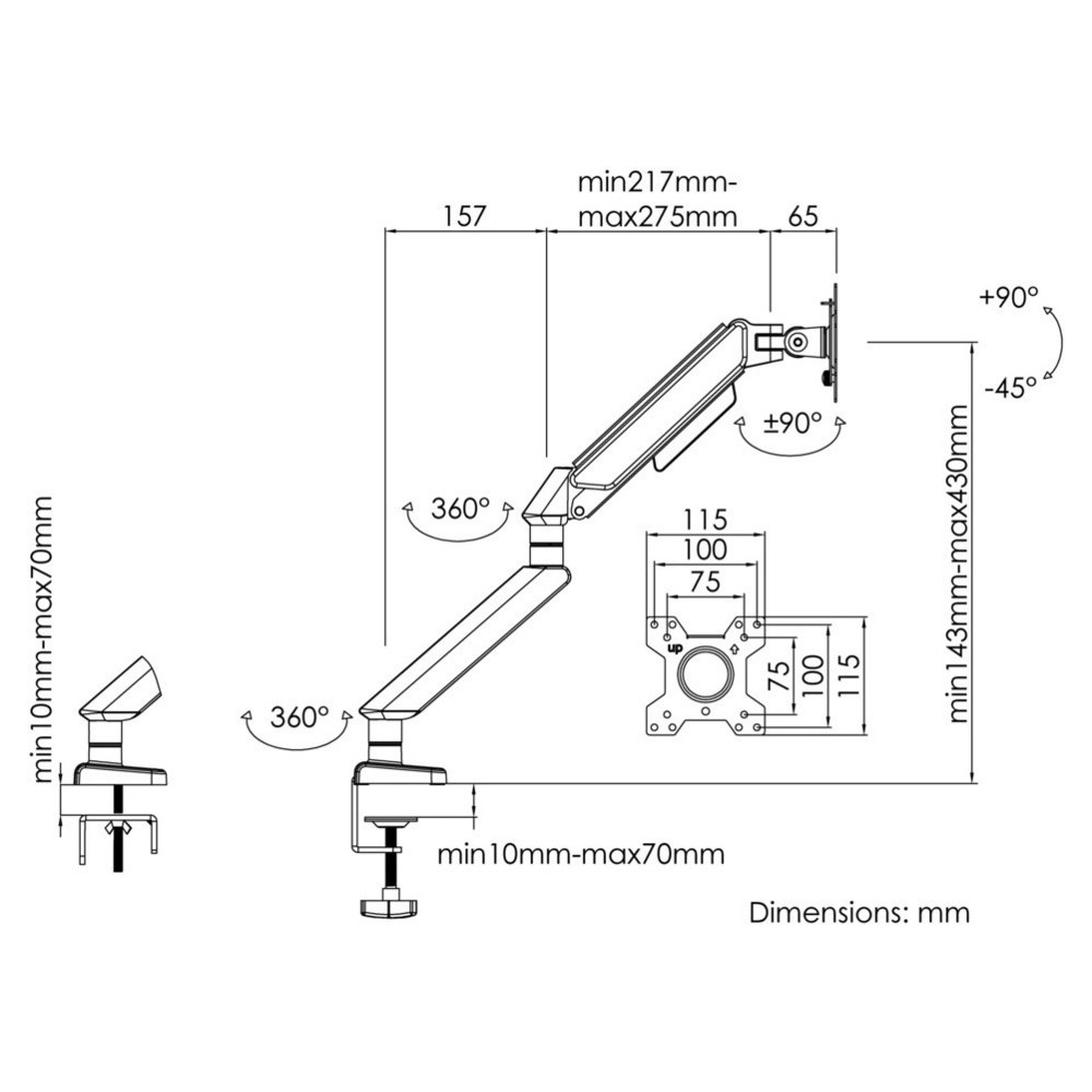 ANDA SEAT Monitor ARM / Stand A6D BLACK-WHITE, Weight Capacity: 2-9kg - Image 3