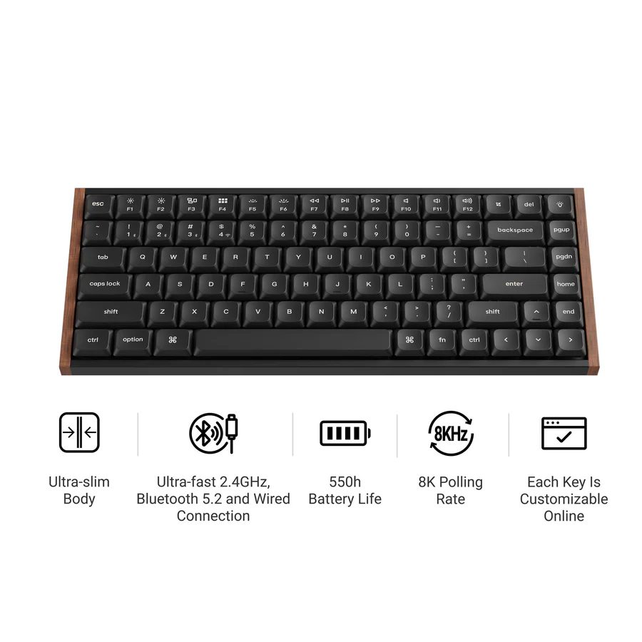 Alternative view of Keychron K3 Ultra (K3U-H3) QMK 8K Wireless Mechanical Keyboard Brown Switch Low Profile Wood Fr. 75%