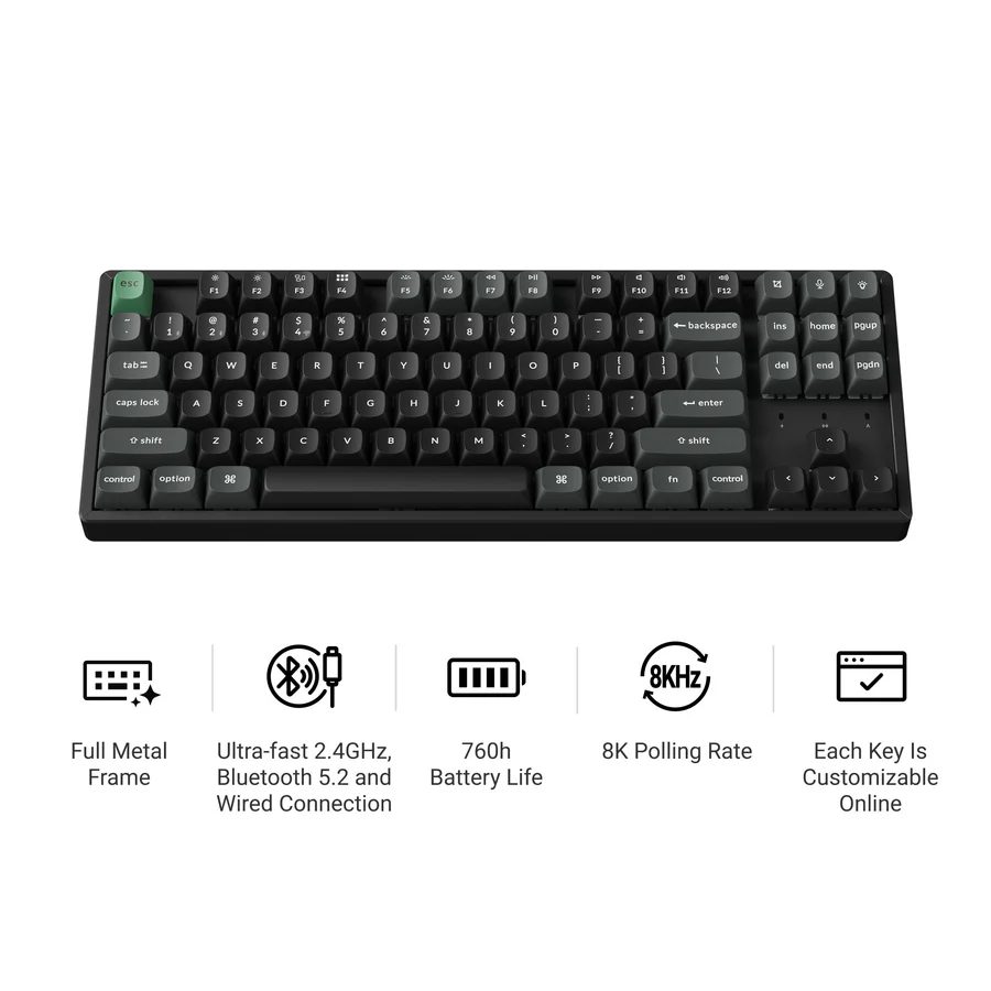 Alternative view of Keychron K8 Ultra (K8U-J1) ZMK Wireless 8K Mechanical Keyboard Red Switch (Hot-Swap) 80% Us Layout