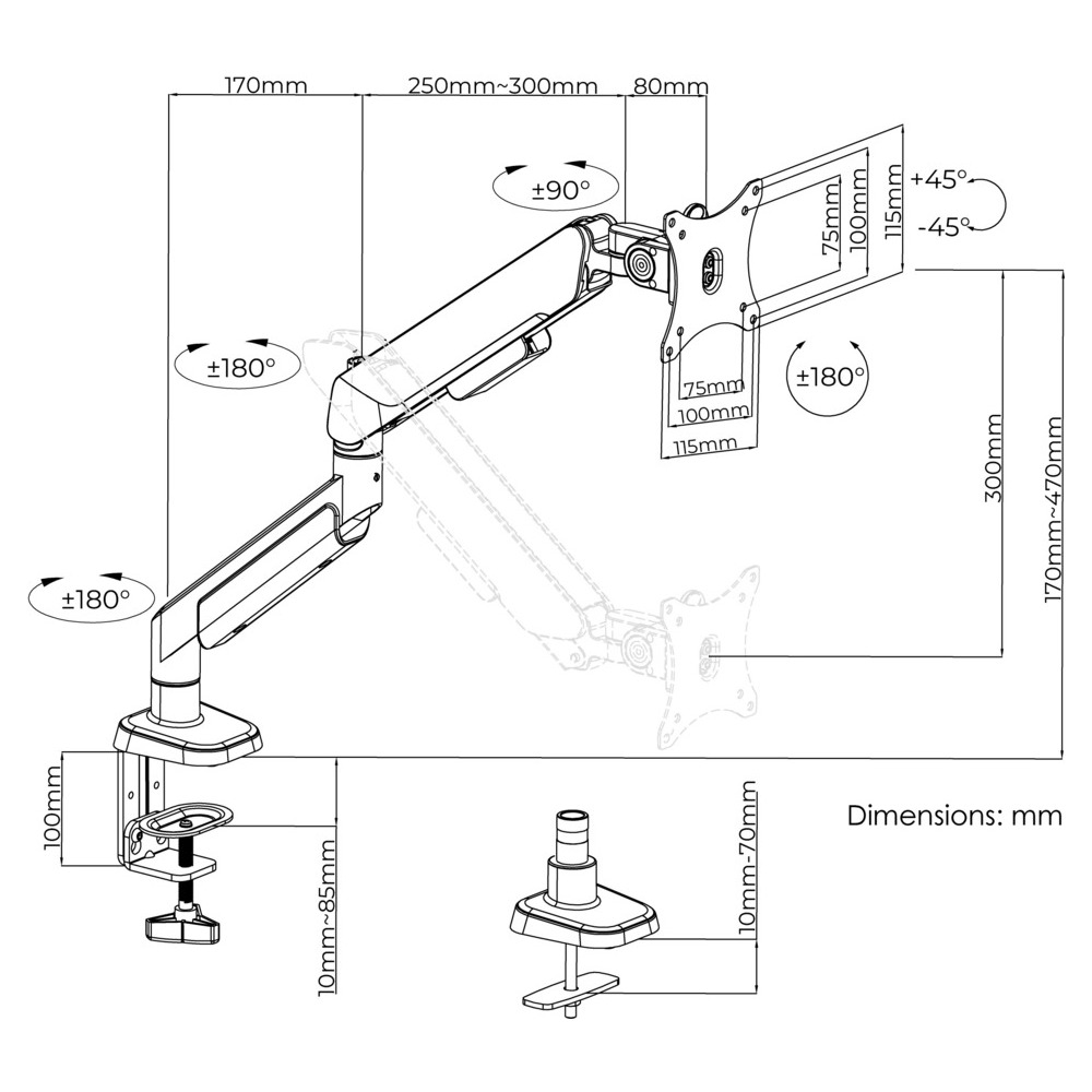 ANDA SEAT Monitor ARM / Stand A9 Black- Titanium, Weight Capacity: 2-15kg - Image 3
