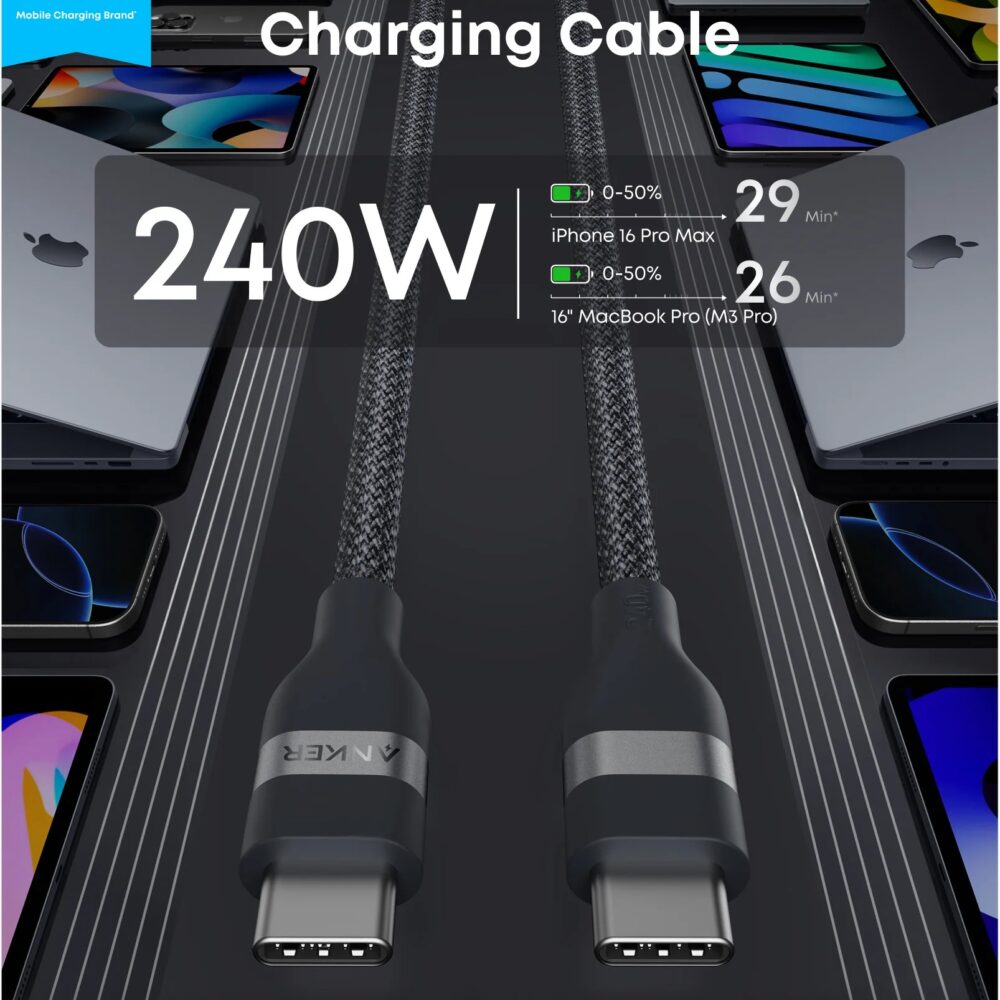 Alternative view of ANKER USB-C TO USB-C CABLE 240W BRAIDED 1.8 BLK
